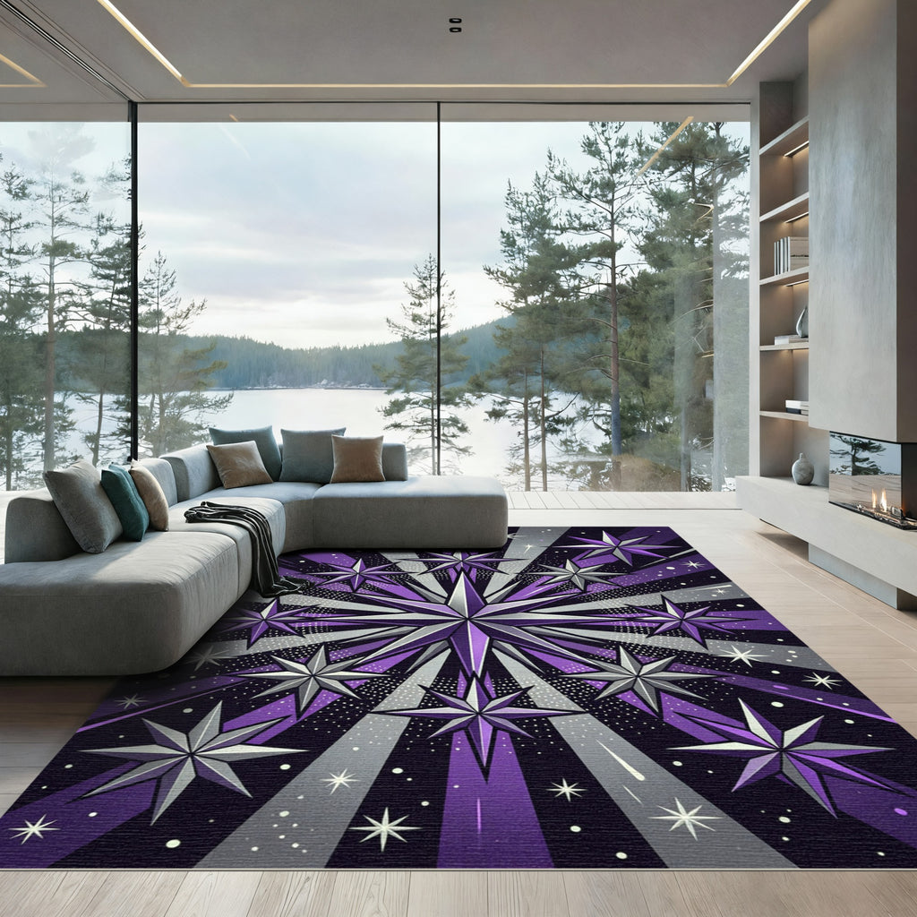Celestial Purple Starburst Geometric Art Rug