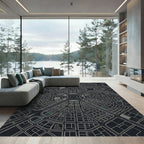 Abstract Cityscape Black White Grid Rug