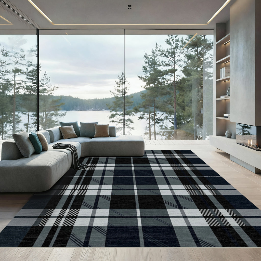 Classic Dark Gray Tartan Plaid Rug