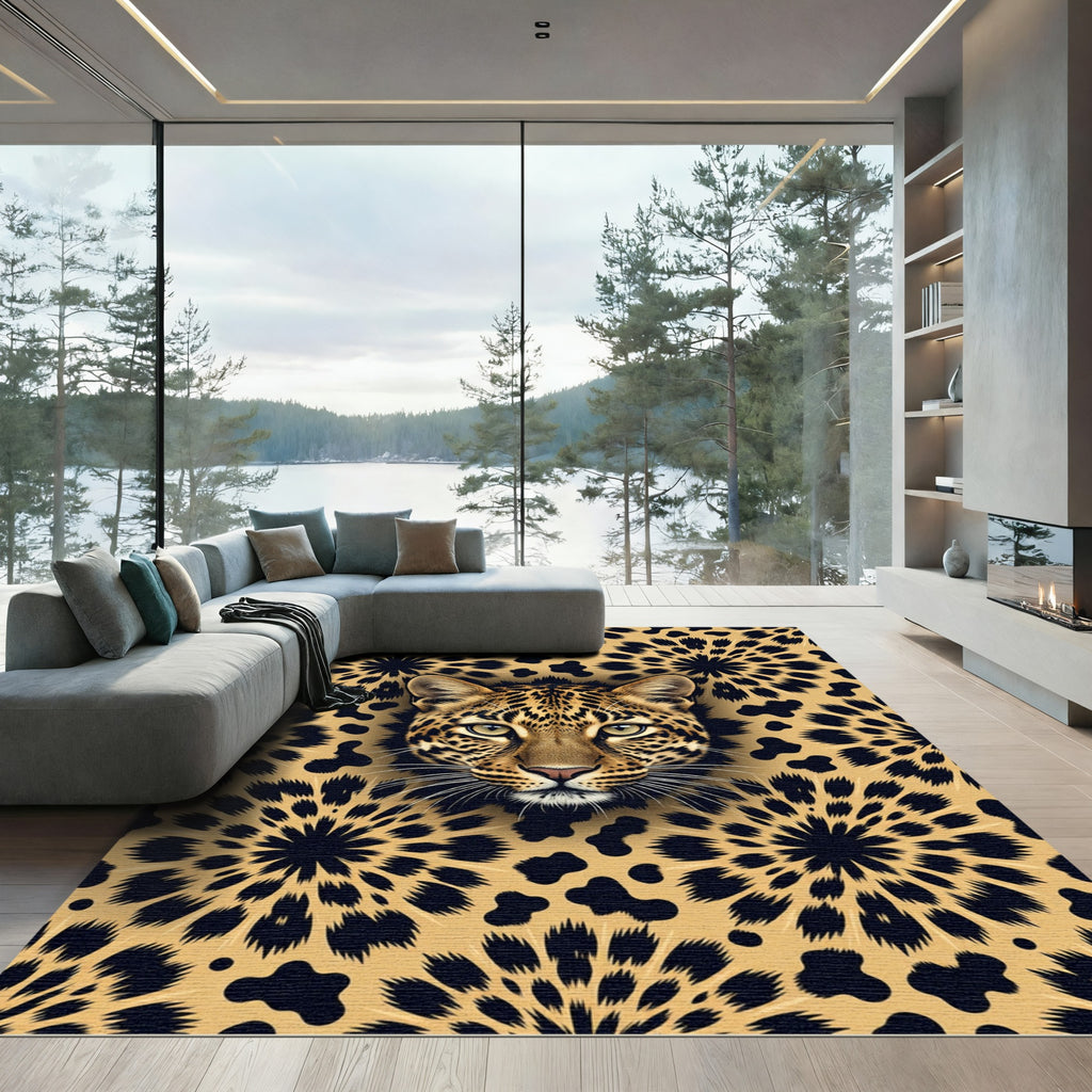 Golden Leopard Flower Burst Rug