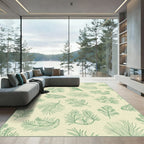 Green Bird and Feather Line Art Rug