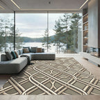 Sophisticated Beige Interlocking Geometric Lattice Rug