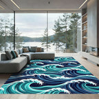 Japanese Ocean Wave Deep Blue Rug