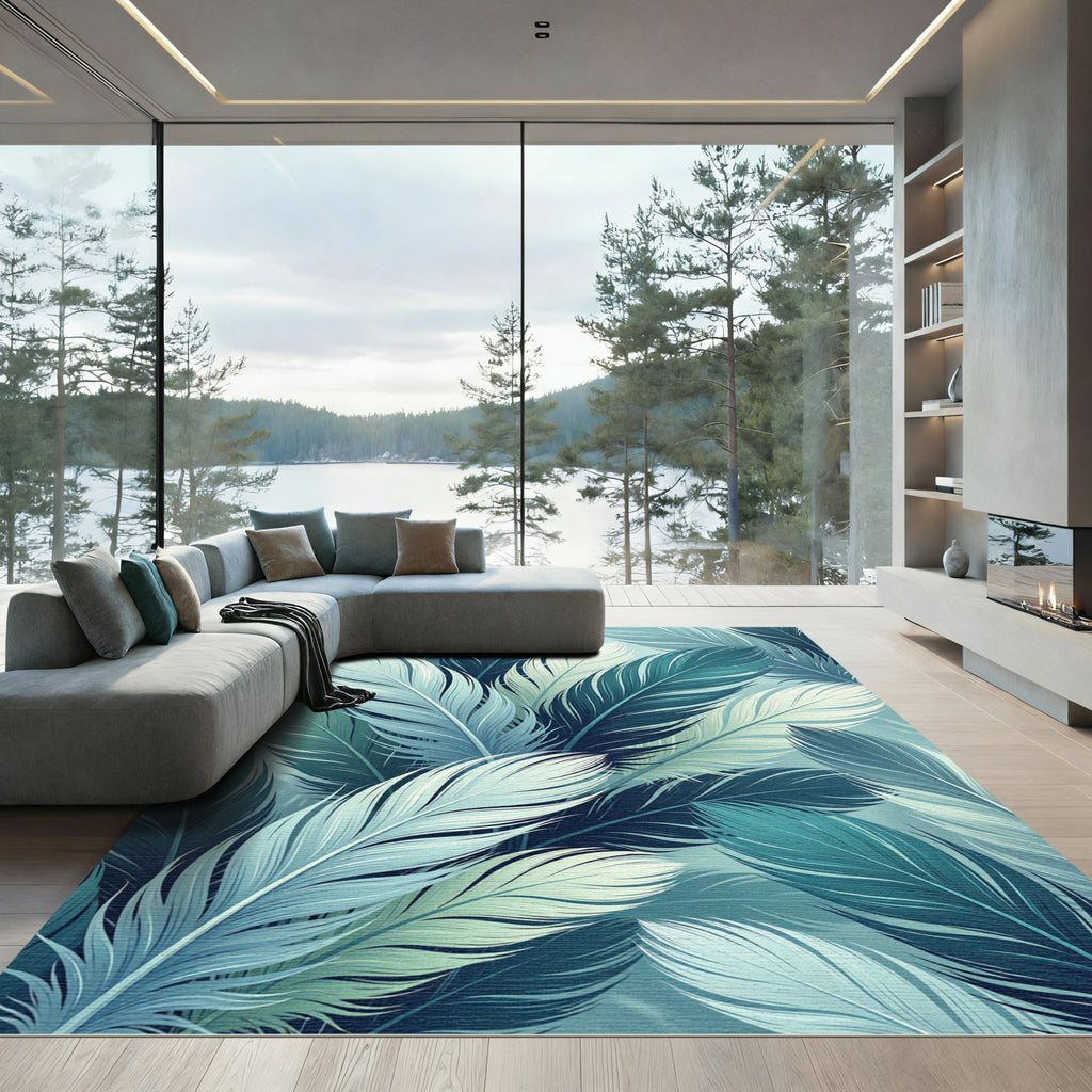 Coastal Blue Feathered Cascade Rug