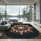 Ornate Terracotta Black Celestial Sun Medallion Rug