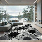 Monochromatic Abstract Black Ink Splatter Rug