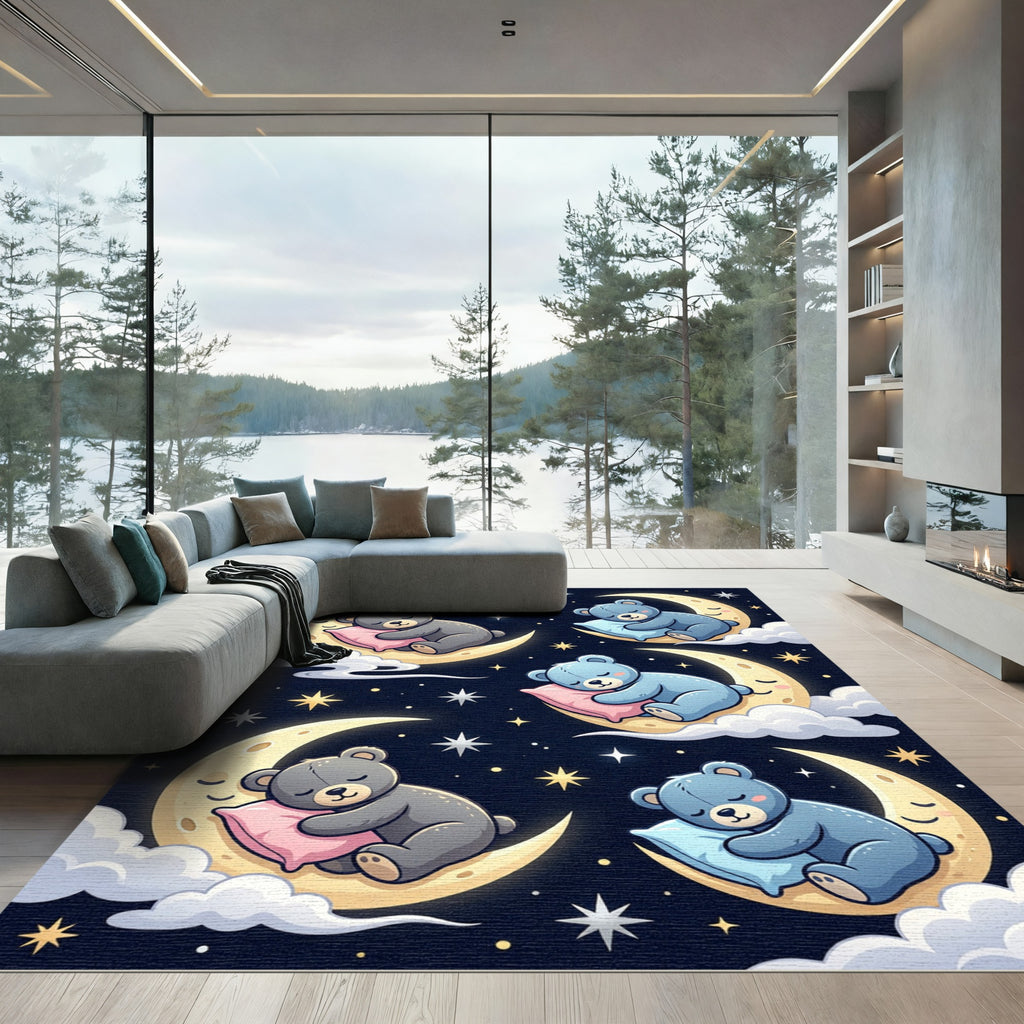 Sleepy Bears and Crescent Moon Sky Rug