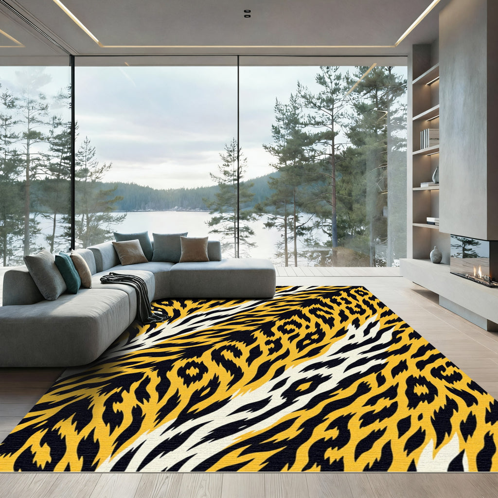 Yellow Black White Feline Stripes Rug