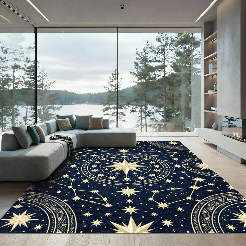 Celestial Navy Golden Constellation Map Rug