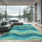 Teal and Sage Wavy Ocean Flow Rug