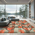 Tartan Plaid Hearts Red Gray Area Rug