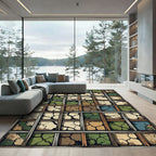 Cracked Earth Tiles In Wood Grid Rug