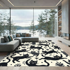 Playful Black Cat Whimsical Doodles Rug