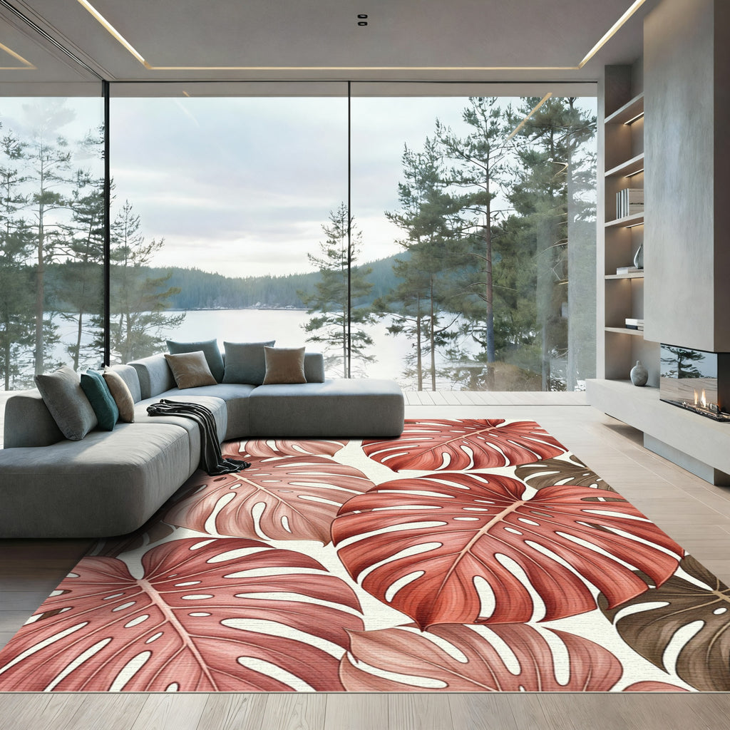 Tropical Terracotta Monstera Leaf Array Rug