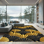 Art Deco Golden Fan Shell Wallpaper Rug