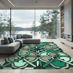 Intricate Green Arabesque Lattice Rug