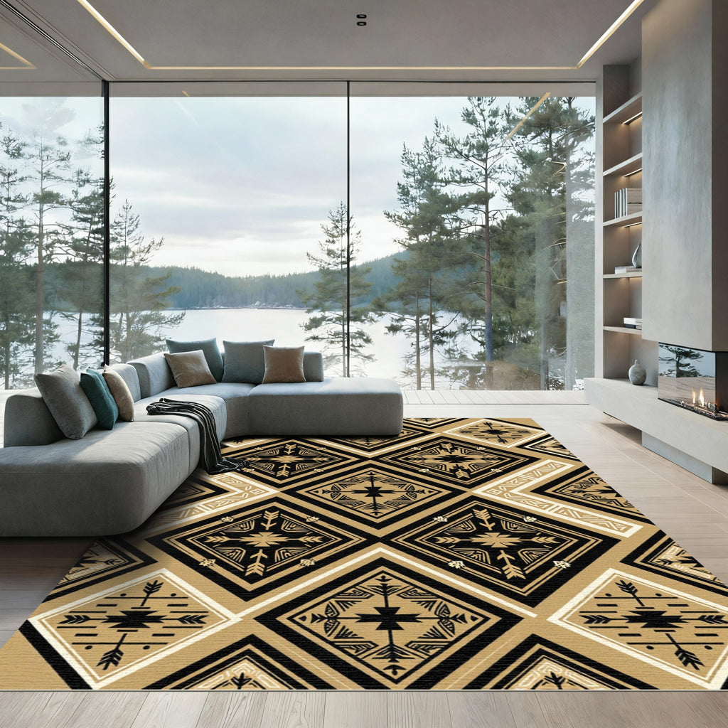 Bold Black Geometric Diamond Rug