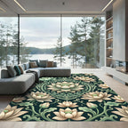 Elegant Lotus Floral Sage Dark Medallion Rug