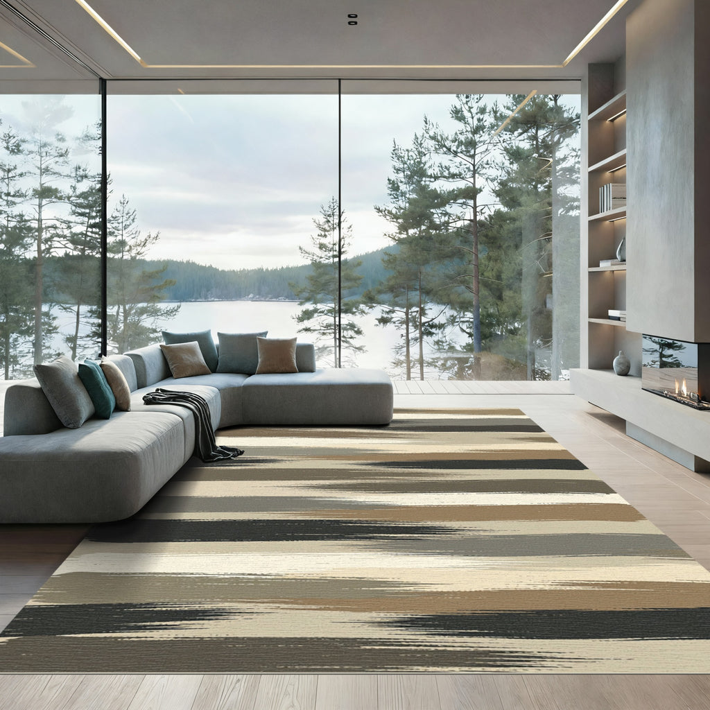 Neutral Earthy Tones Abstract Brushstroke Rug