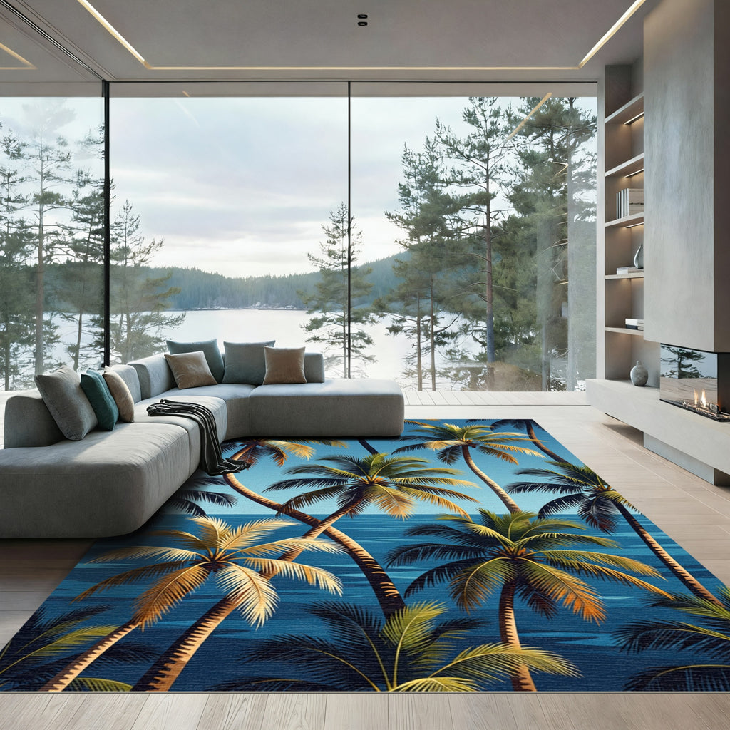 Tropical Palm Island Blue Ocean View Rug