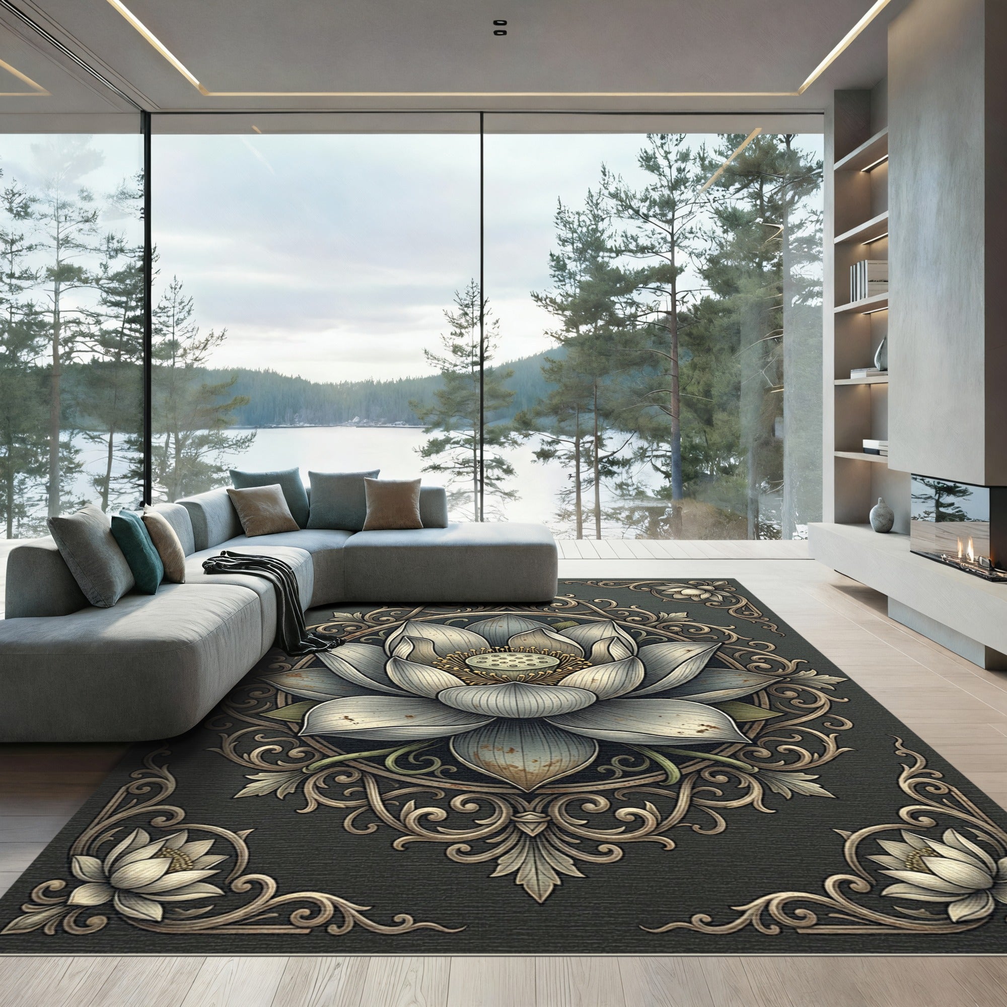Vintage Lotus Floral Embossed Rug