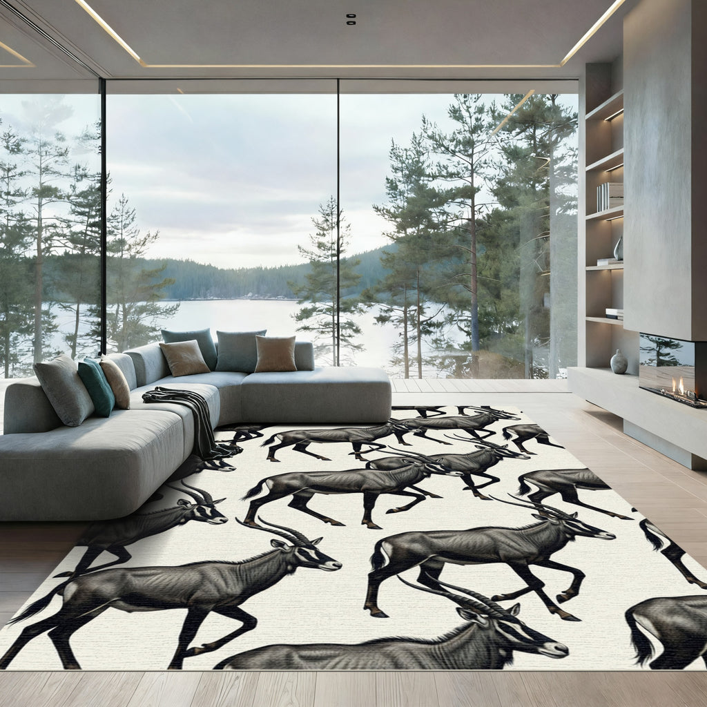 Sophisticated Gray Antelope Animal Illustration Rug