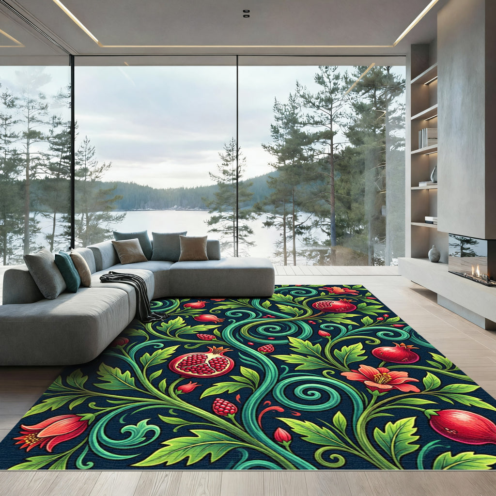 Red Pomegranate Vine Swirl Rug