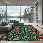 Red Pomegranate Vine Swirl Rug