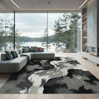 Abstract Monochrome Swirls Graphite Ink Rug