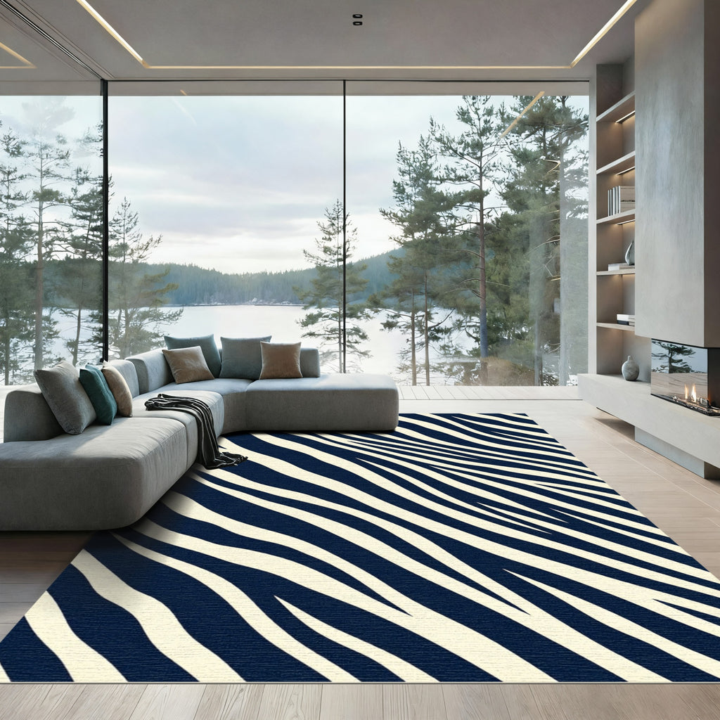 Bold Navy and Cream Zebra Stripe Rug
