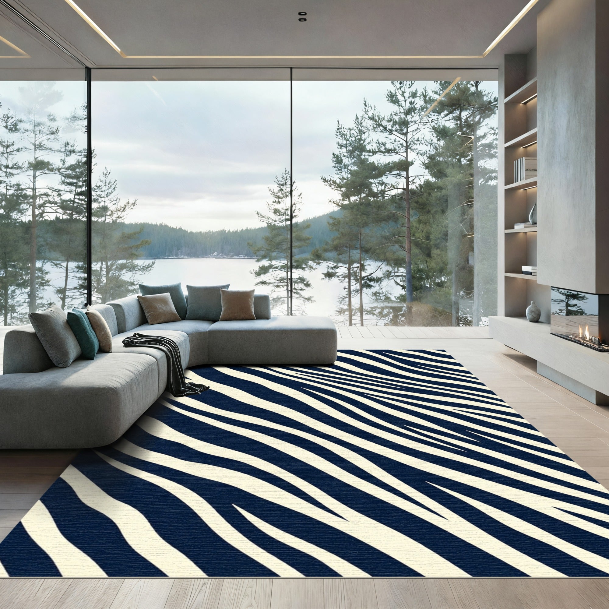 Bold Navy and Cream Zebra Stripe Rug
