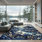 Indigo Willow Pagoda Chinoiserie Garden Rug