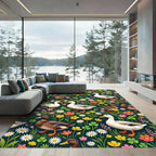Whimsical Ducks and Meadow Wildflowers Rug