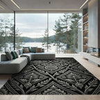 Classic Black White Floral Diamond Rug