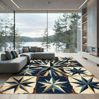Vintage Navy and Cream Nautical Star Rug