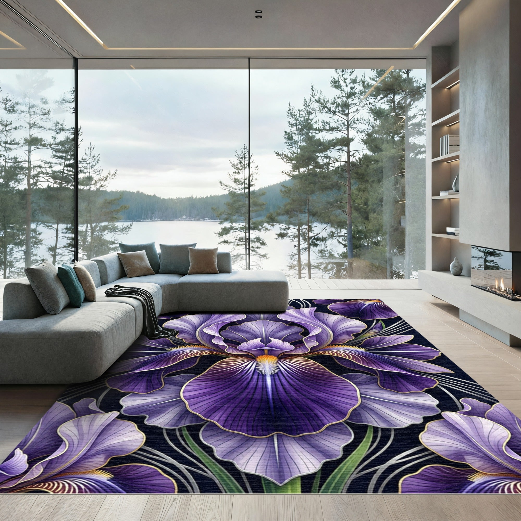 Deep Purple Iris Floral Art Rug