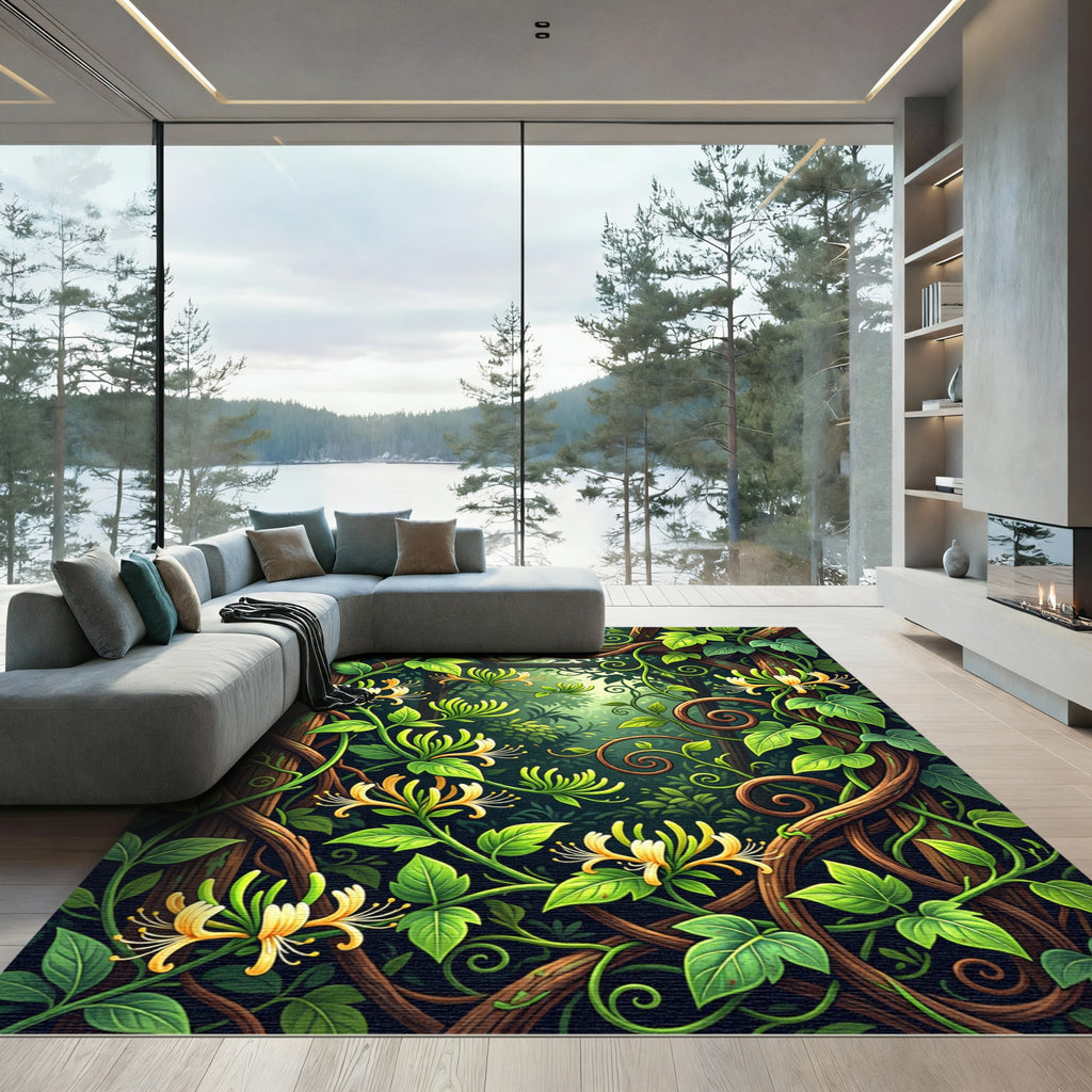 Lush Honeysuckle Vine Embellished Garden Rug