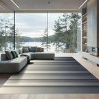 Minimalist Metallic Silver Gradient Horizontal Line Rug