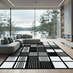 Monochrome Striped Geometric Grid Rug