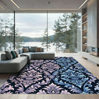 Elegant Blue Pink Damask Flourish Rug