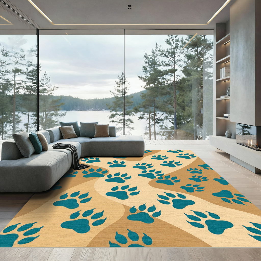 Teal Paw Print Wave Area Rug