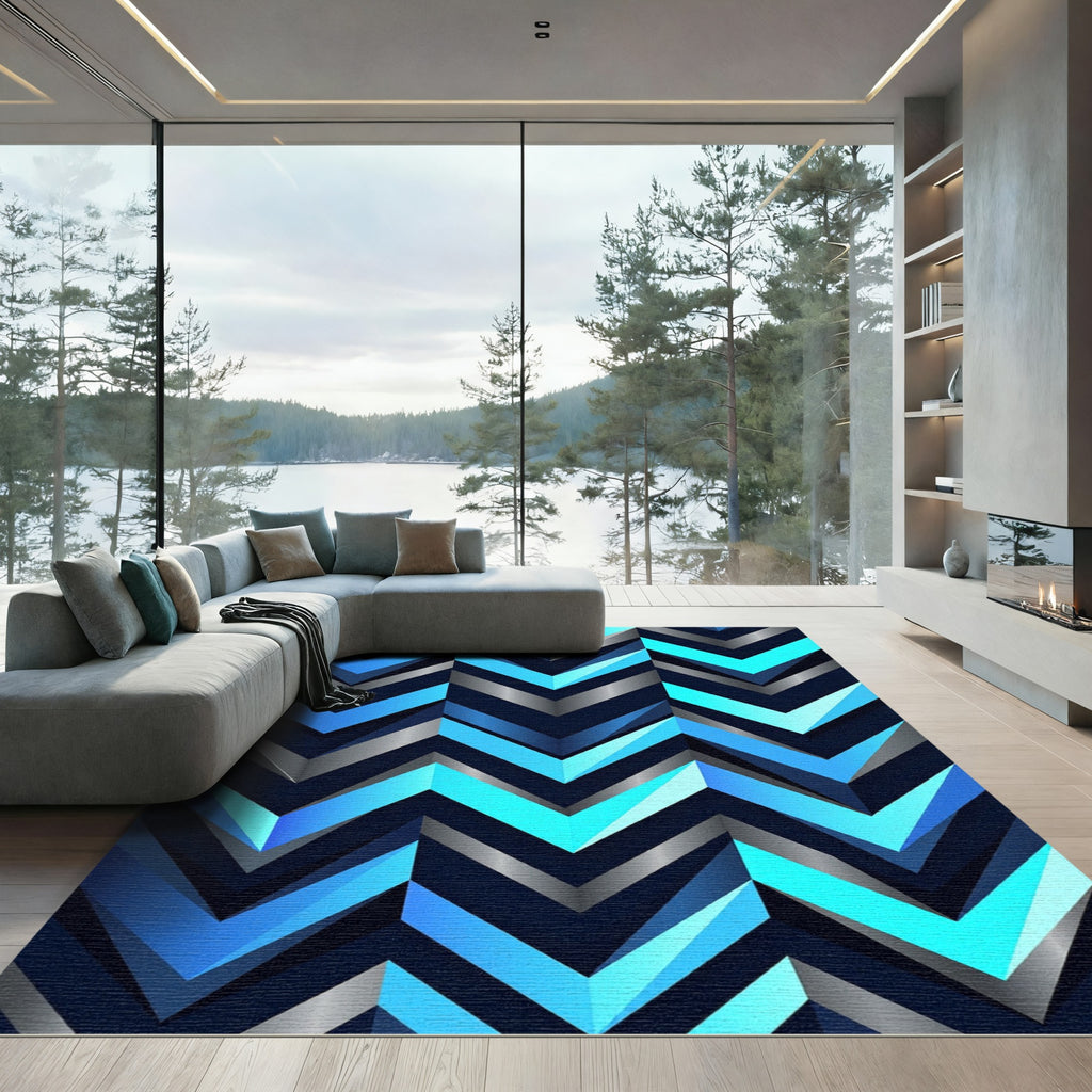 Electric Blue Chevron Geometric Accent Rug