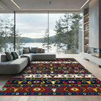 Red Blue Yellow Ram Eye Stripe Rug