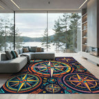 Vibrant Multicolored Celestial Compass Art Rug