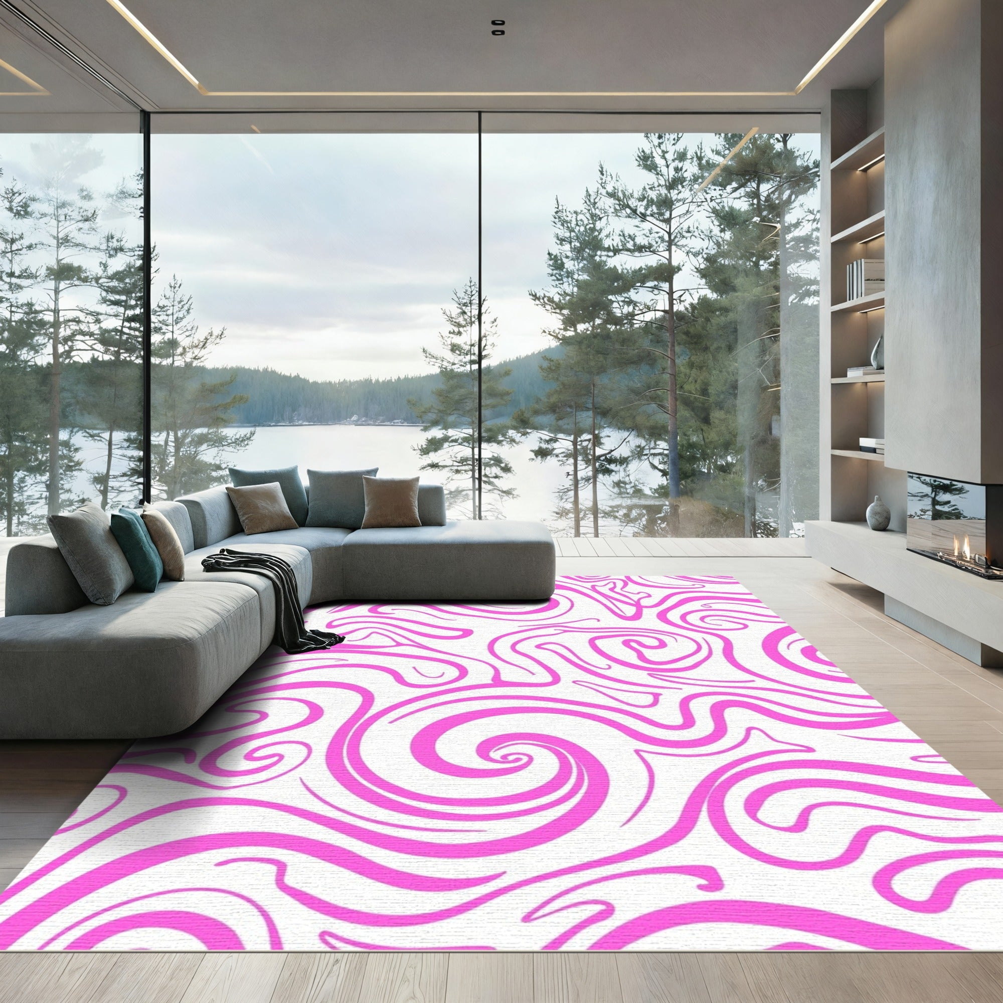 Bright Pink Swirl Fluid Harmony Rug
