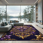 Ornate Royal Purple Gold Fleur-de-lis Rug