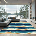 Coastal Azure Wavy Ocean Stripe Rug