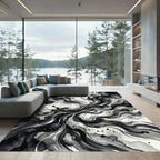 Monochromatic Ink Splash Abstract Swirl Rug