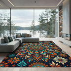 Vibrant Teal and Orange Floral Mandala Rug