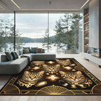 Gilded Art Deco Feline Portrait Rug